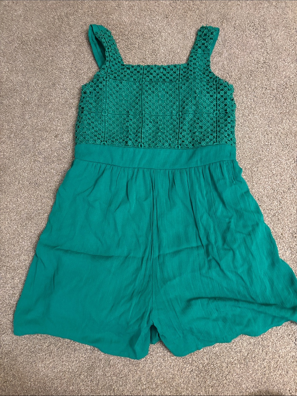 Xtraordinary Teal Crochet-Bodice Romper